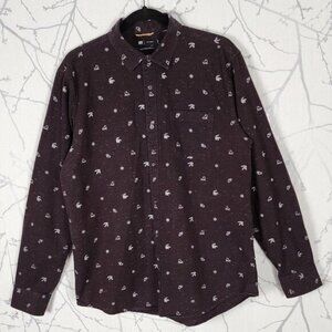 Le 31 Burgundy Maroon Winter Theme Print Button Front Shirt